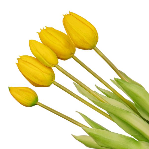 Tulpen boeket Geel – 5 stuks – ‘Real Touch’ Kunst tulpen – 42 cm (yellow)