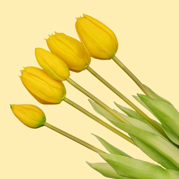 Tulpen boeket Geel – 5 stuks – ‘Real Touch’ Kunst tulpen – 42 cm (yellow)
