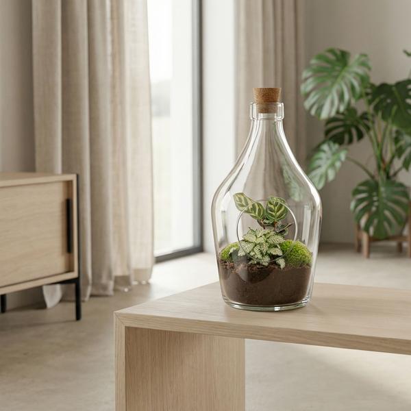 Open terrarium Joss – Calathea Makoyana & Fittonia white Tiger – ↑ 30 cm