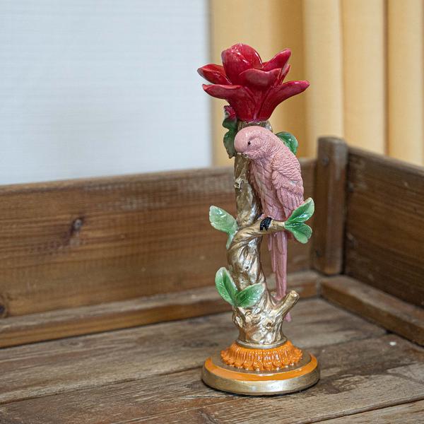 Kandelaar – Roze Papegaai ↑ 26 cm – Woondecoratie